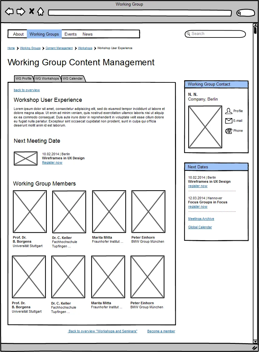 Composite layout of typical content elements and marginal information