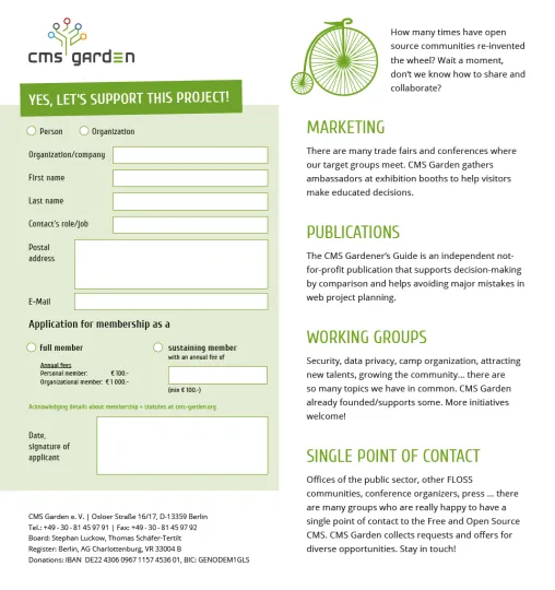 Key arguments for collaboration: marketing, publications, working groups, single point of contact. And a membership application form.