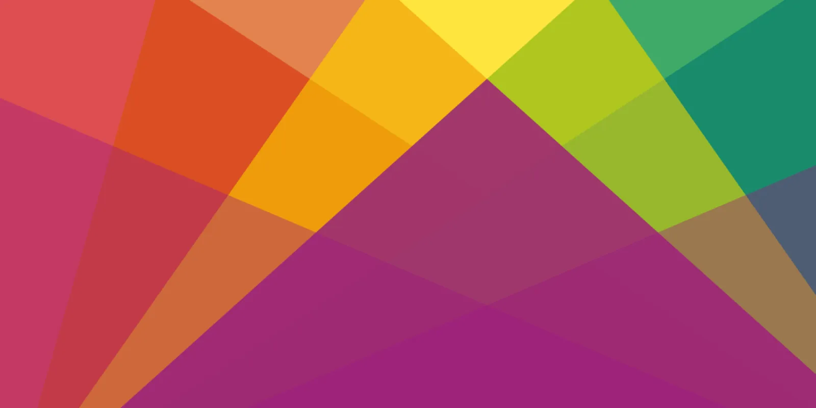 Overlapping partially transparent triangles in red, organge, yellow, green, and purple