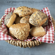 Basket with assorted bread rolls