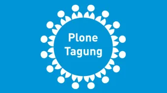 Personen-Piktogramme kreisförmig angeordnet um den Text 'Plone Tagung'