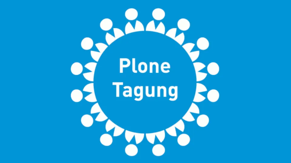 Personen-Piktogramme kreisförmig angeordnet um den Text 'Plone Tagung'